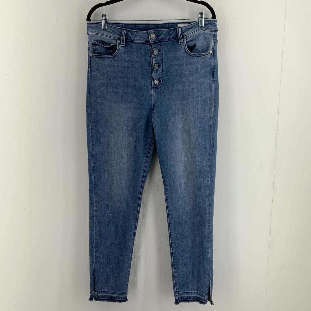 Vince Camuto High Rise Button Fly Skinny Jeans Streetwear‎ Raw Hem Size 32/14